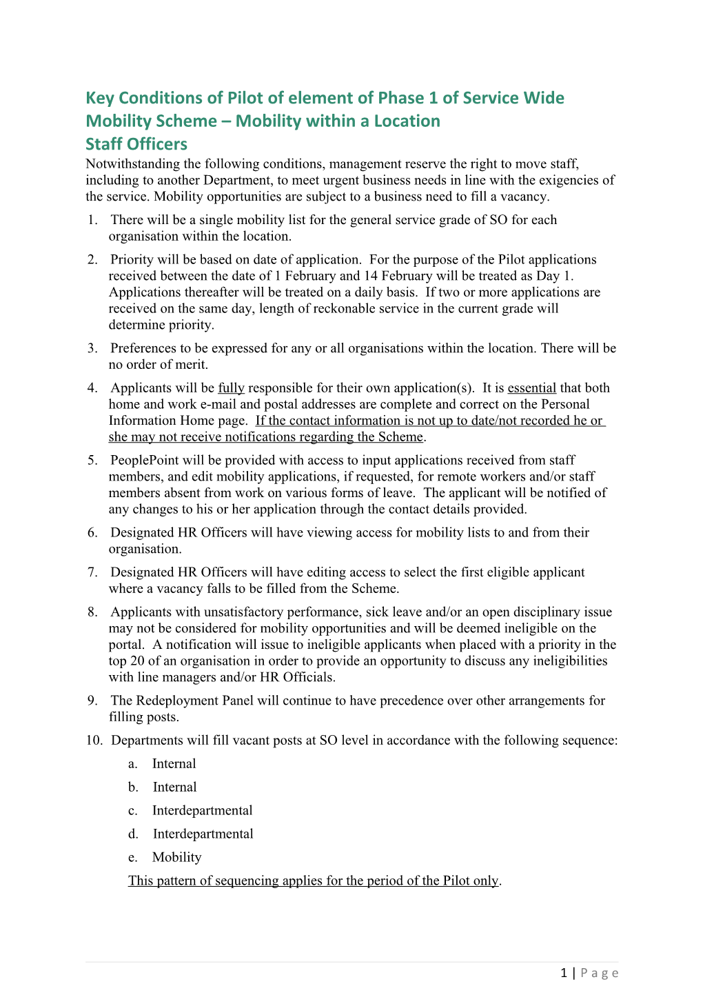 Service Wide Mobility Scheme (SWMS) Phase 1: CO and EO General Service Grades