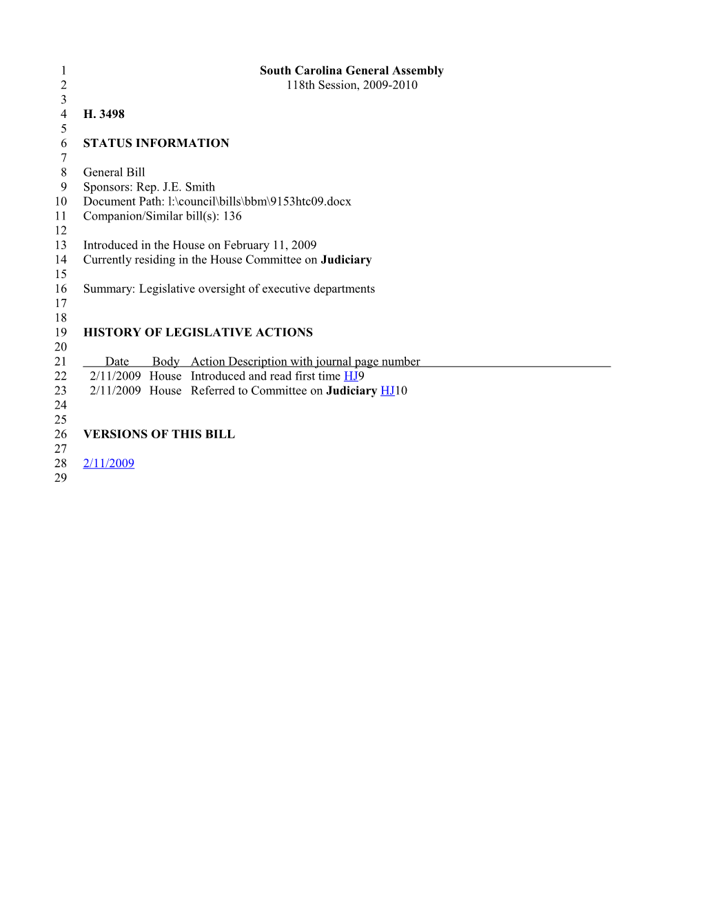 2009-2010 Bill 3498: Legislative Oversight of Executive Departments - South Carolina Legislature