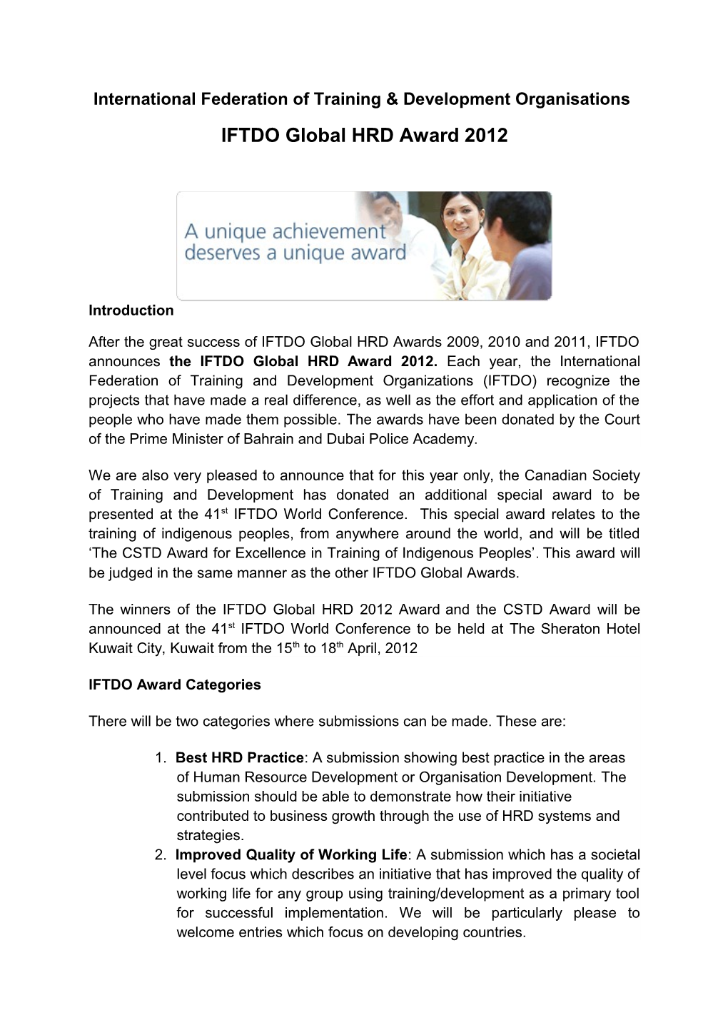IFTDO Global HRD Award 2012