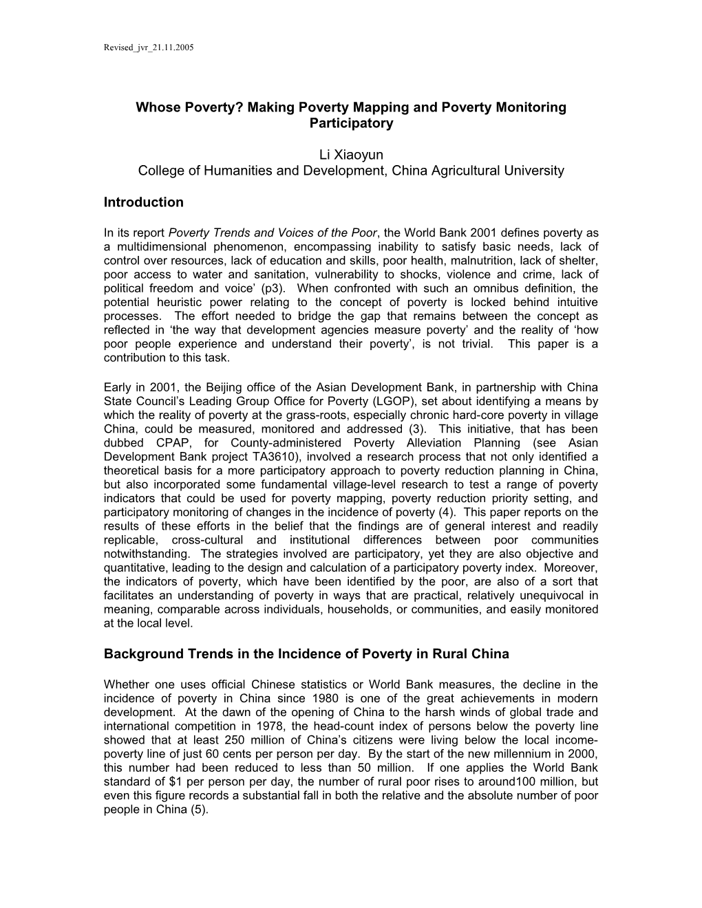 Whose Poverty? Making Poverty Mapping and Poverty Monitoring Participatory