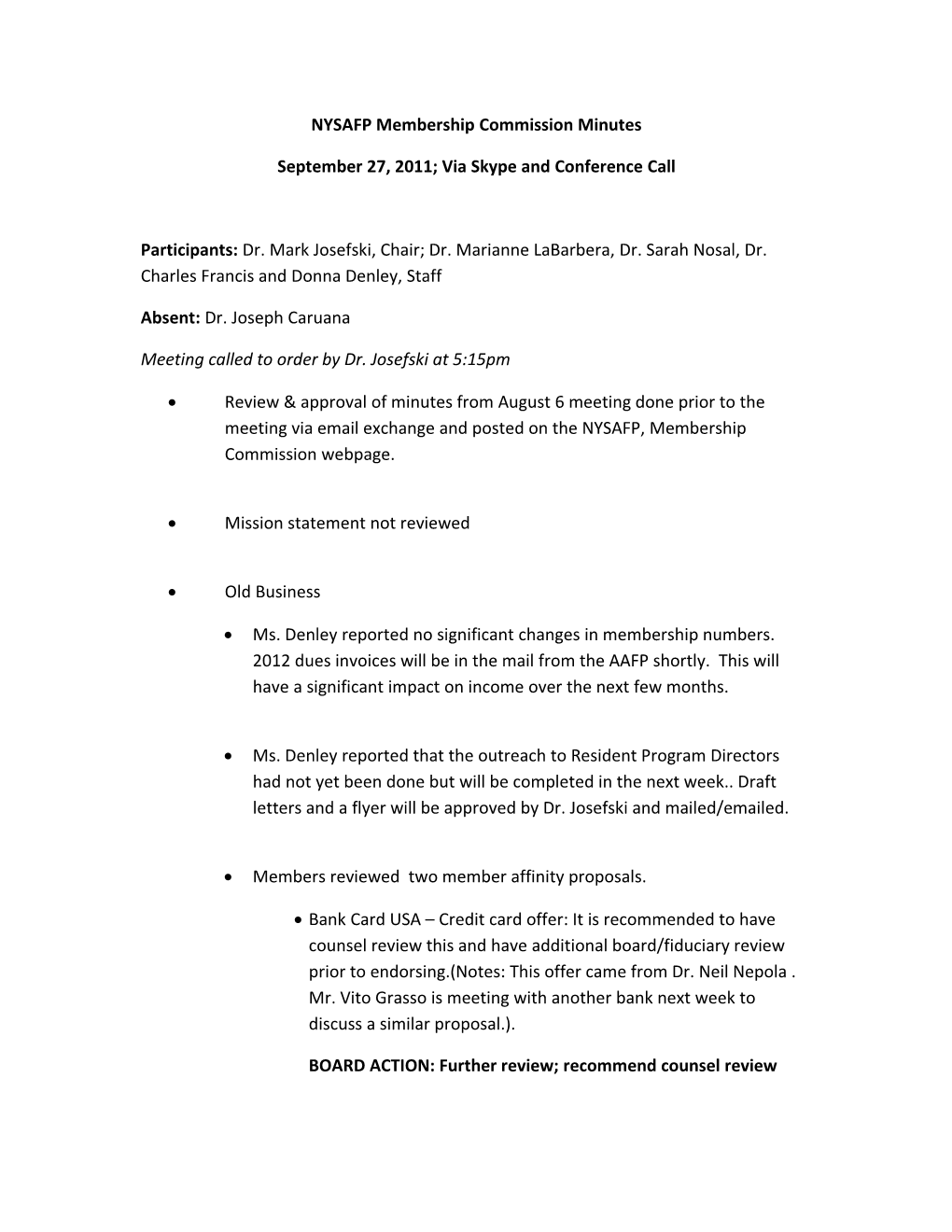 NYSAFP Membership Commission Minutes