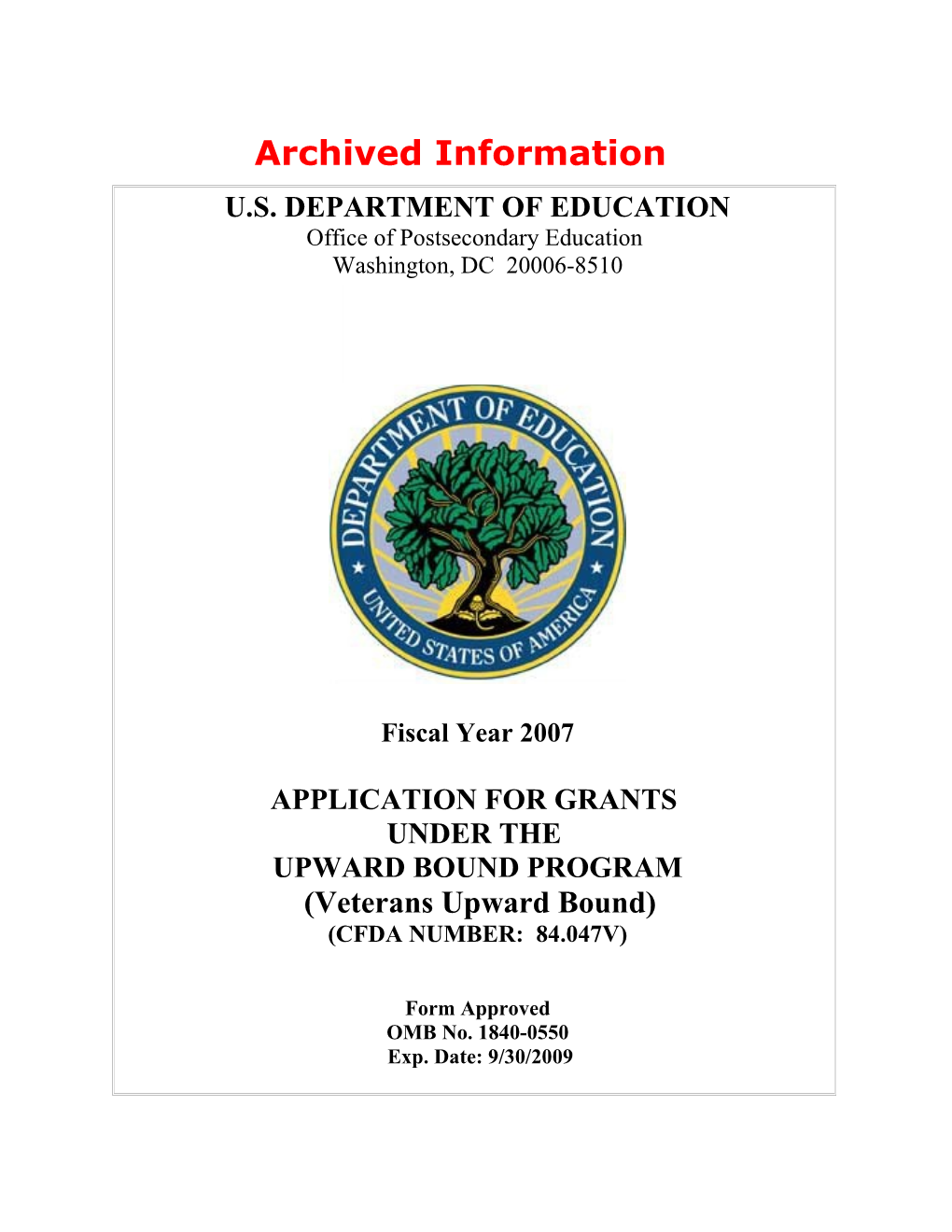 Archived: FY 2007 Application for the Veterans Upward Bound Program (MS Word)