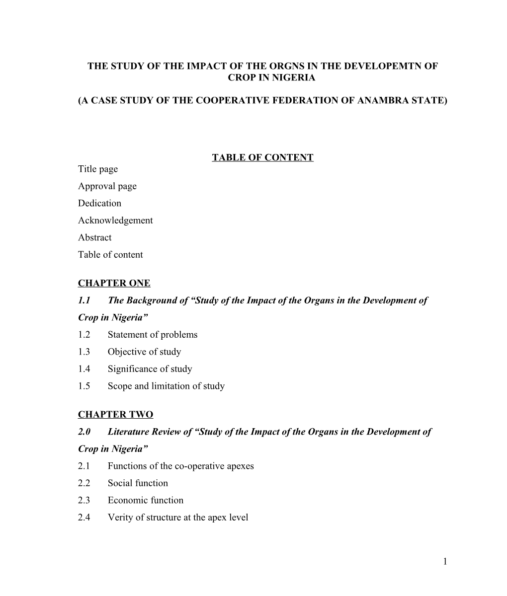 The Study of the Impact of the Orgns in the Developemtn of Crop in Nigeria