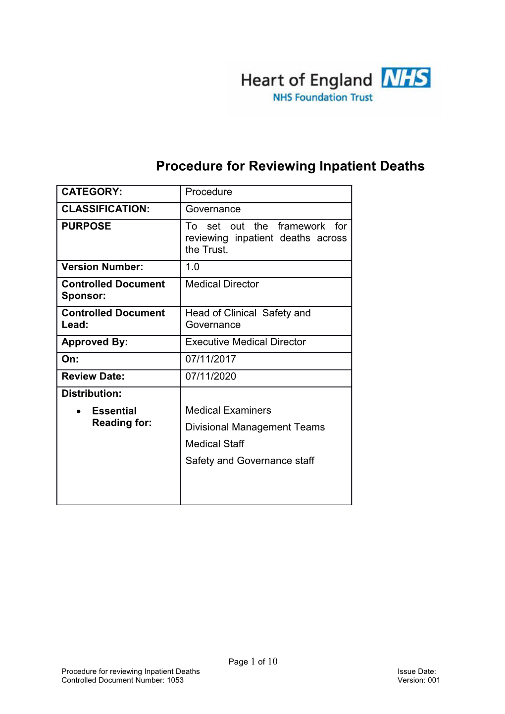 Procedure for Reviewing Inpatient Deaths