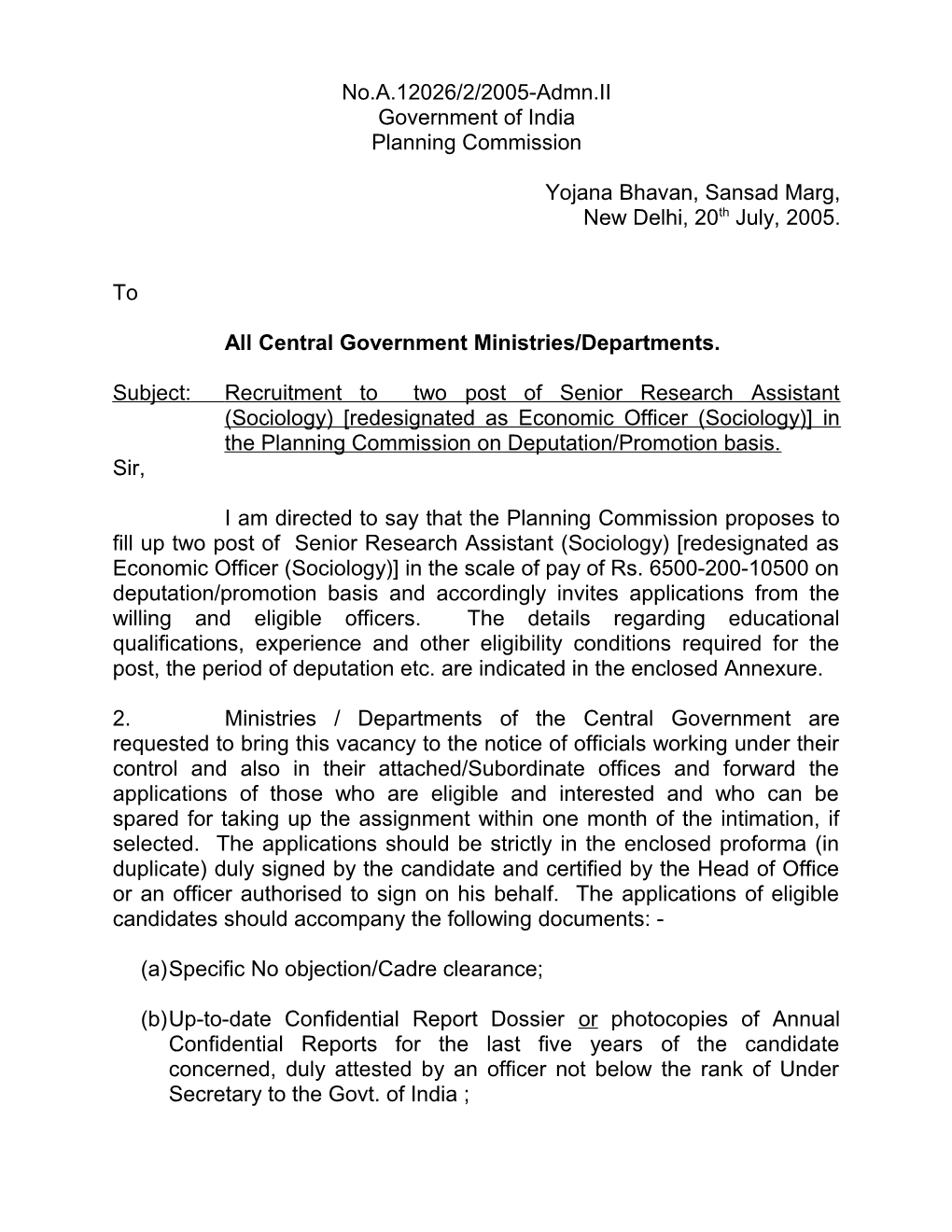 All Central Government Ministries/Departments