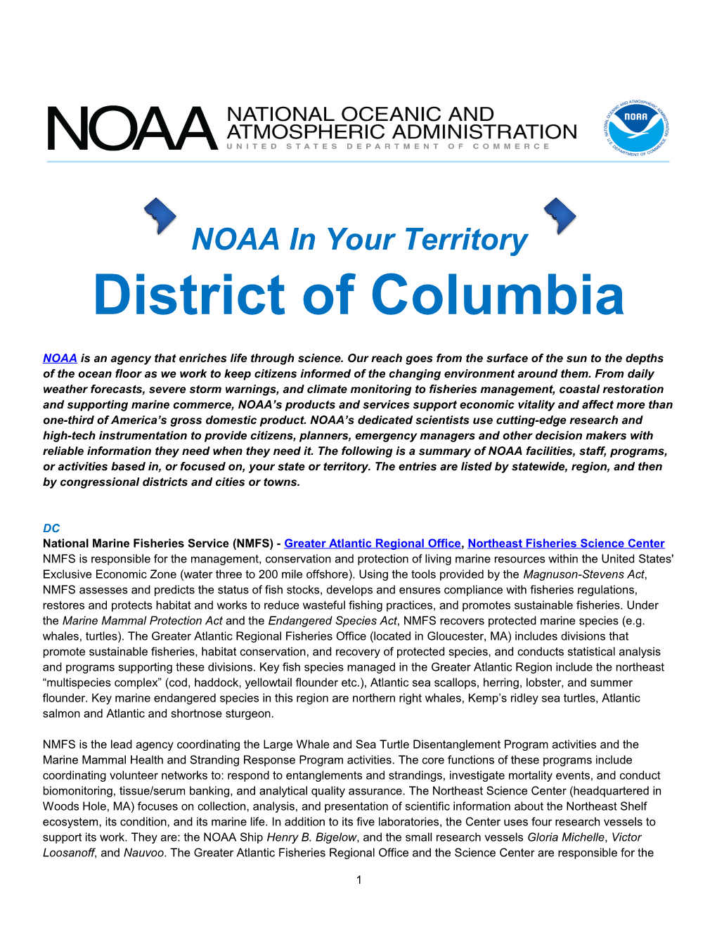 NOAA in Your State - Washington DC