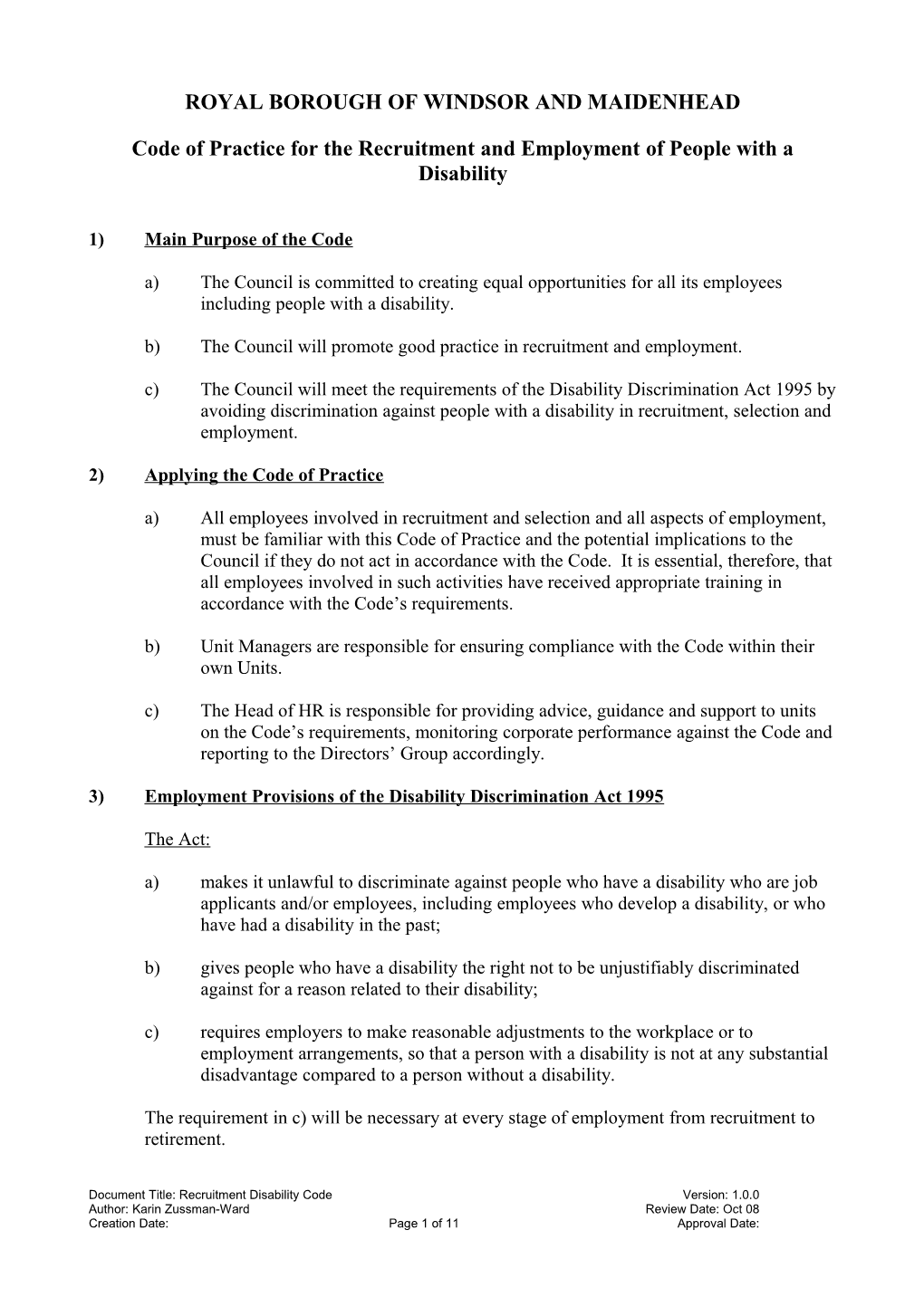 Code of Practice for the Recruitment and Employment of People with a Disability