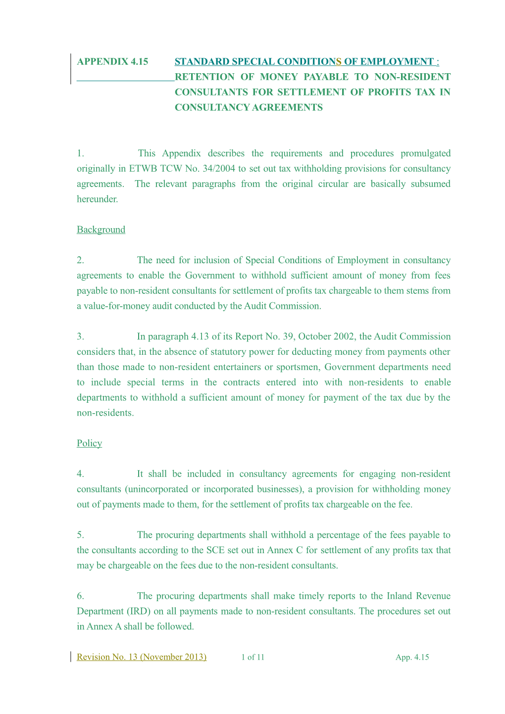 Appendix 4.15Standard Special Conditions of Employment