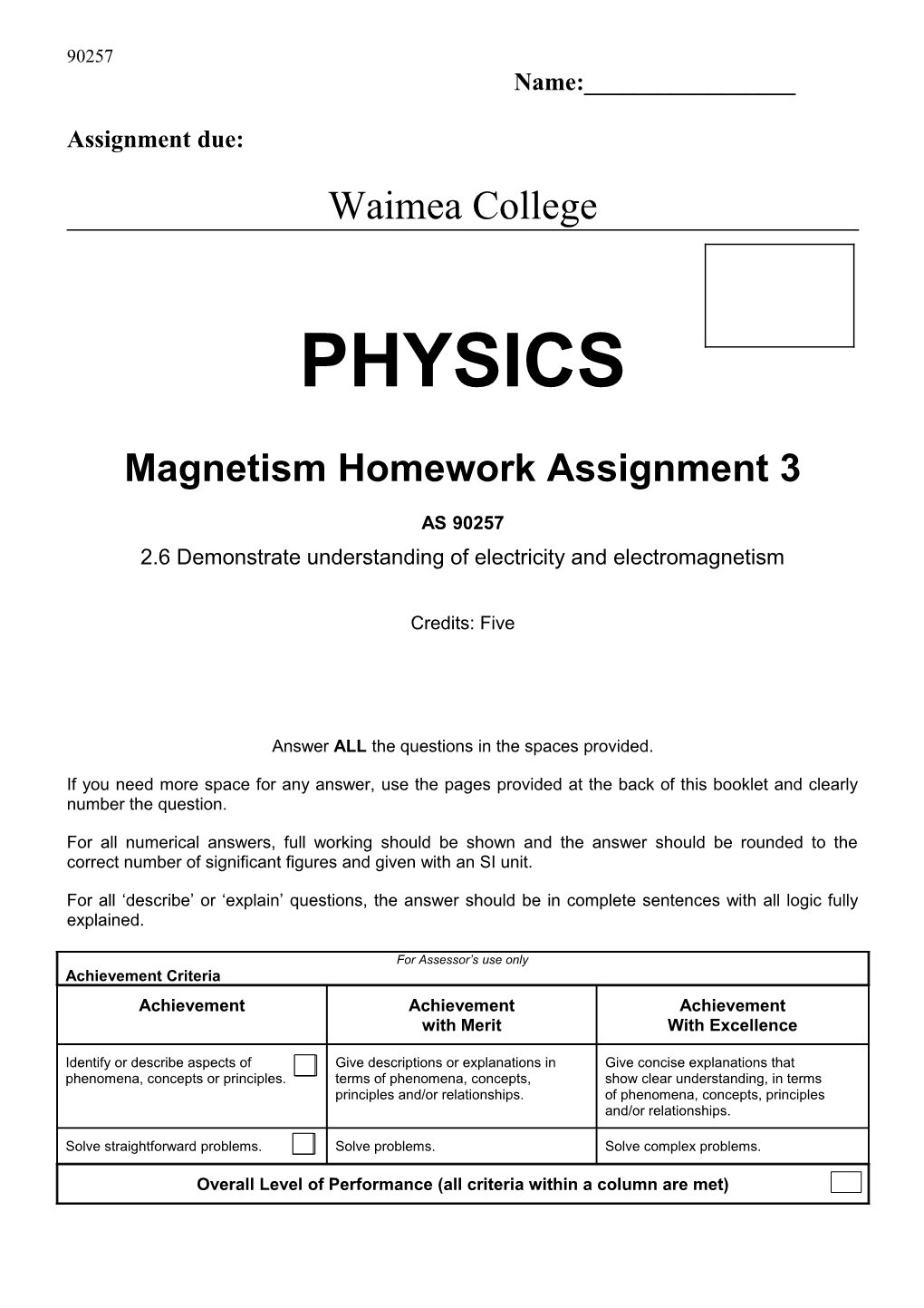 Magnetism Homework Assignment 3