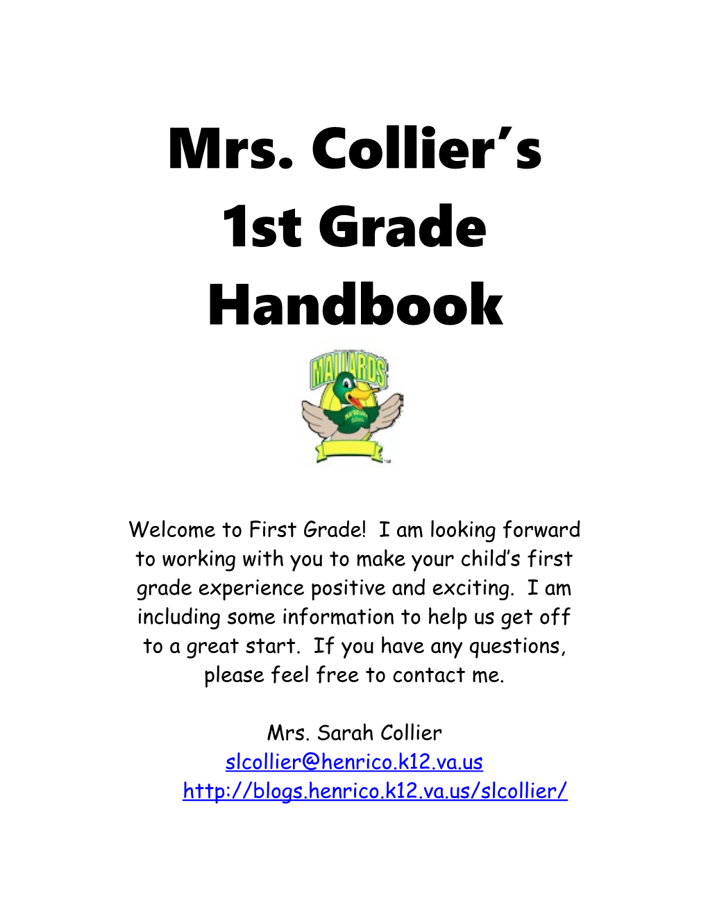 Mrs. Collier S 1St Grade Handbook