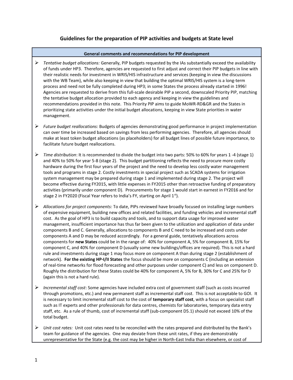 Guidelinesfor the Preparation Ofpip Activities and Budgetsat State Level