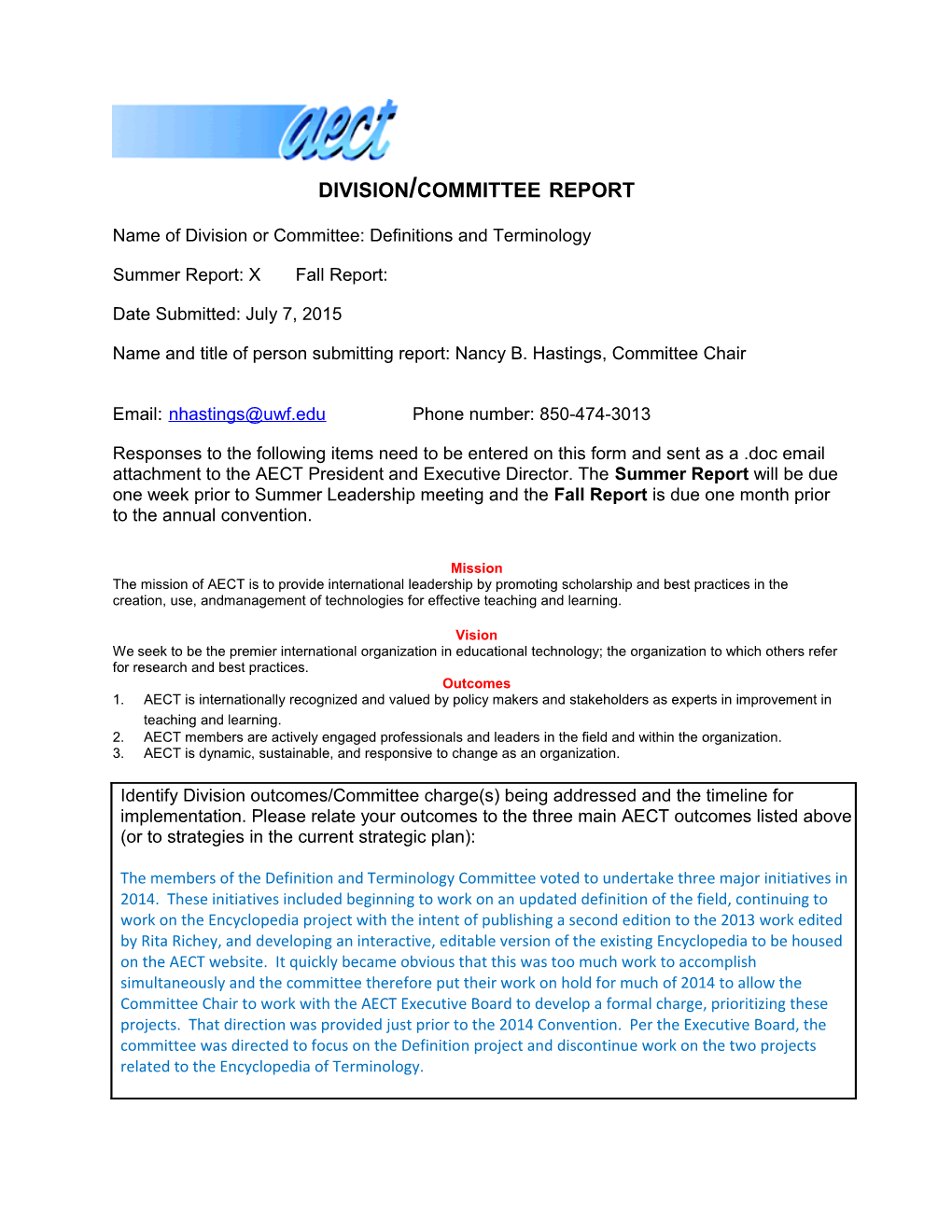 Division/Committee Report