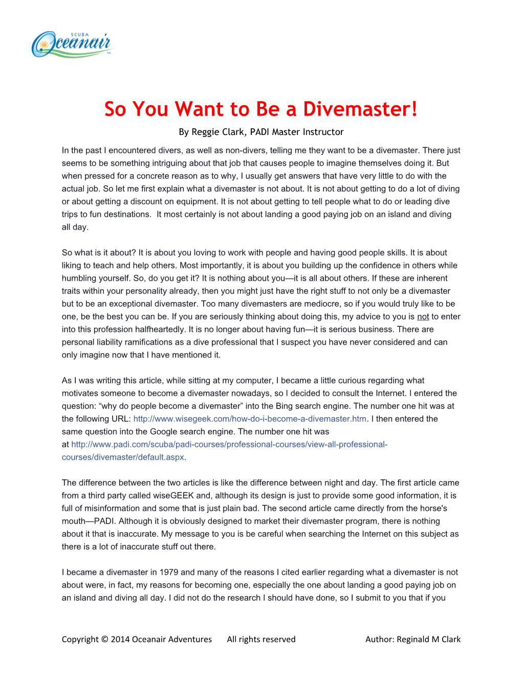 So You Want to Be a Divemaster!