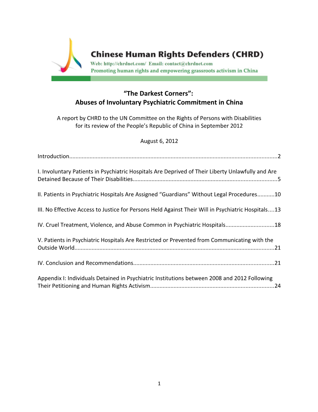 Abuses of Involuntary Psychiatric Commitment in China