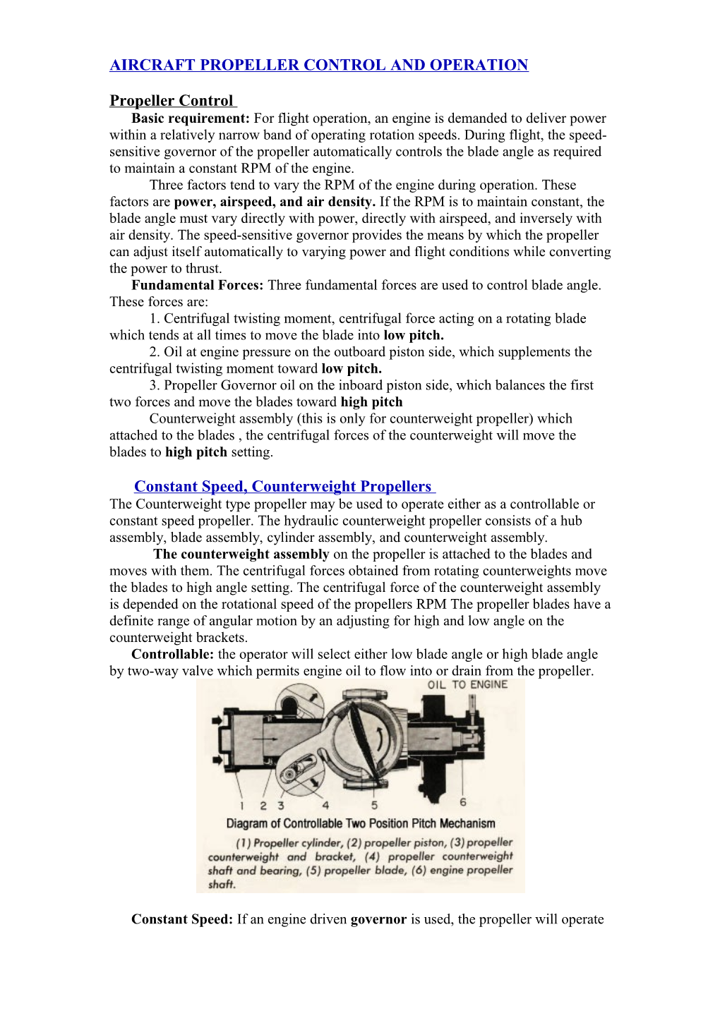 Aircraft Propeller Control and Operation