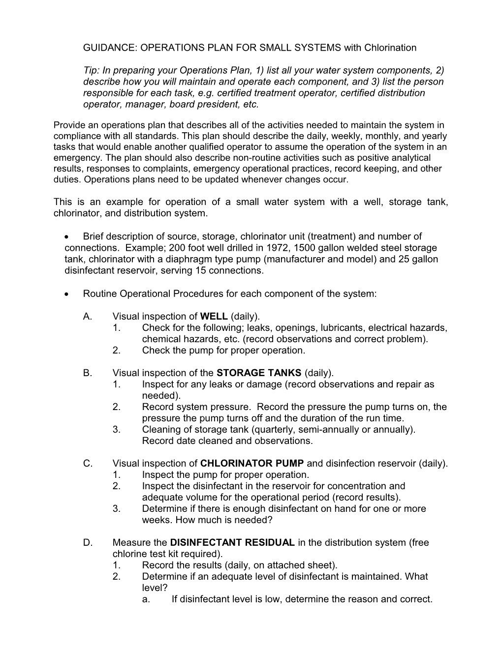 Operations Plan Small GW System Chlorination