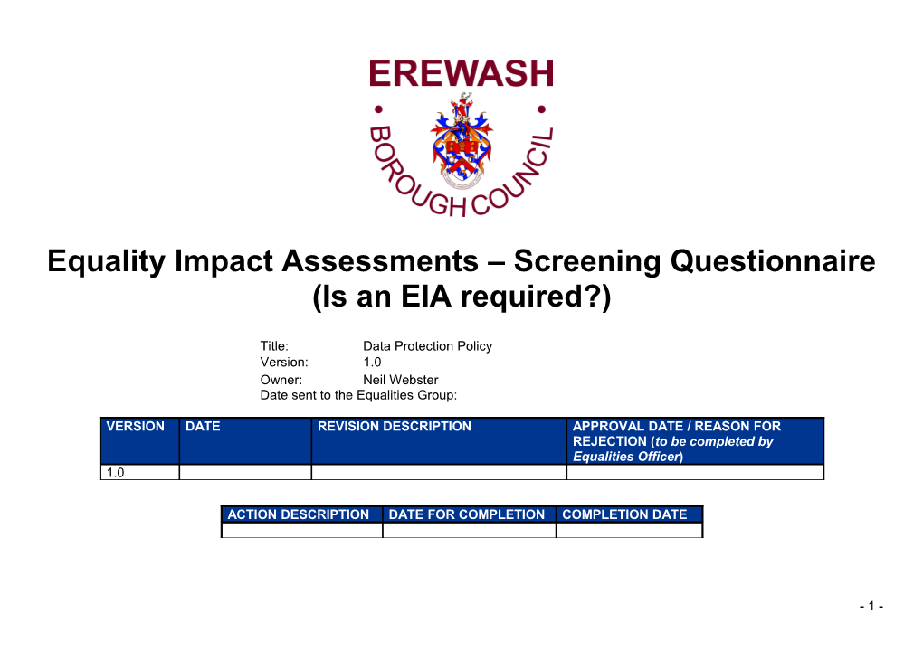 Equality Impact Assessments Screening Questionnaire (Is an EIA Required?)