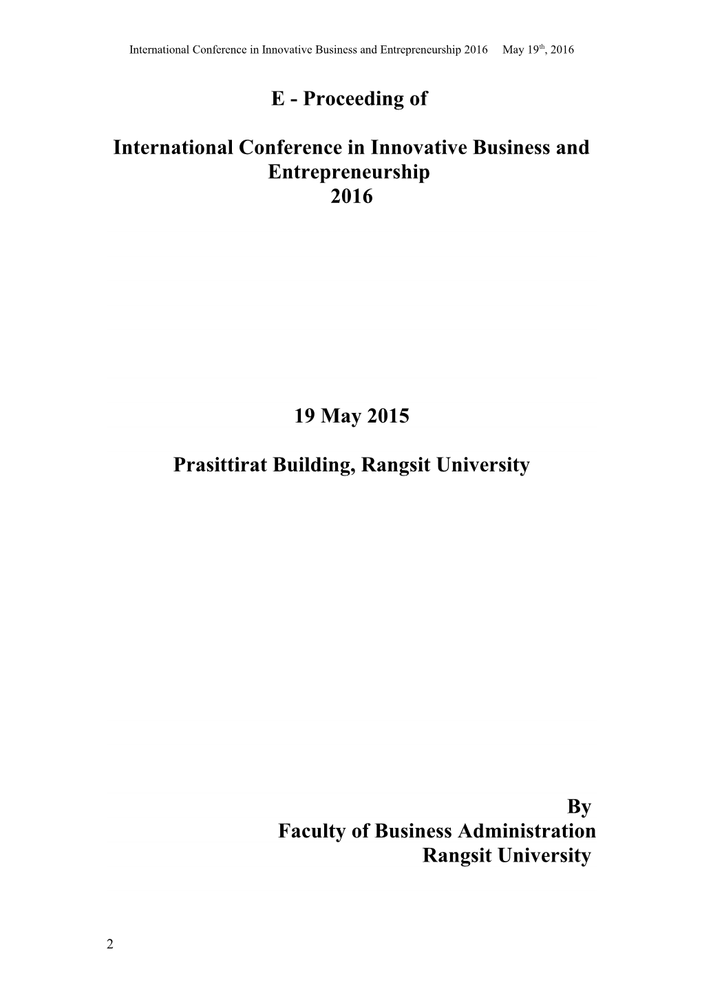International Conference in Innovative Business and Entrepreneurship