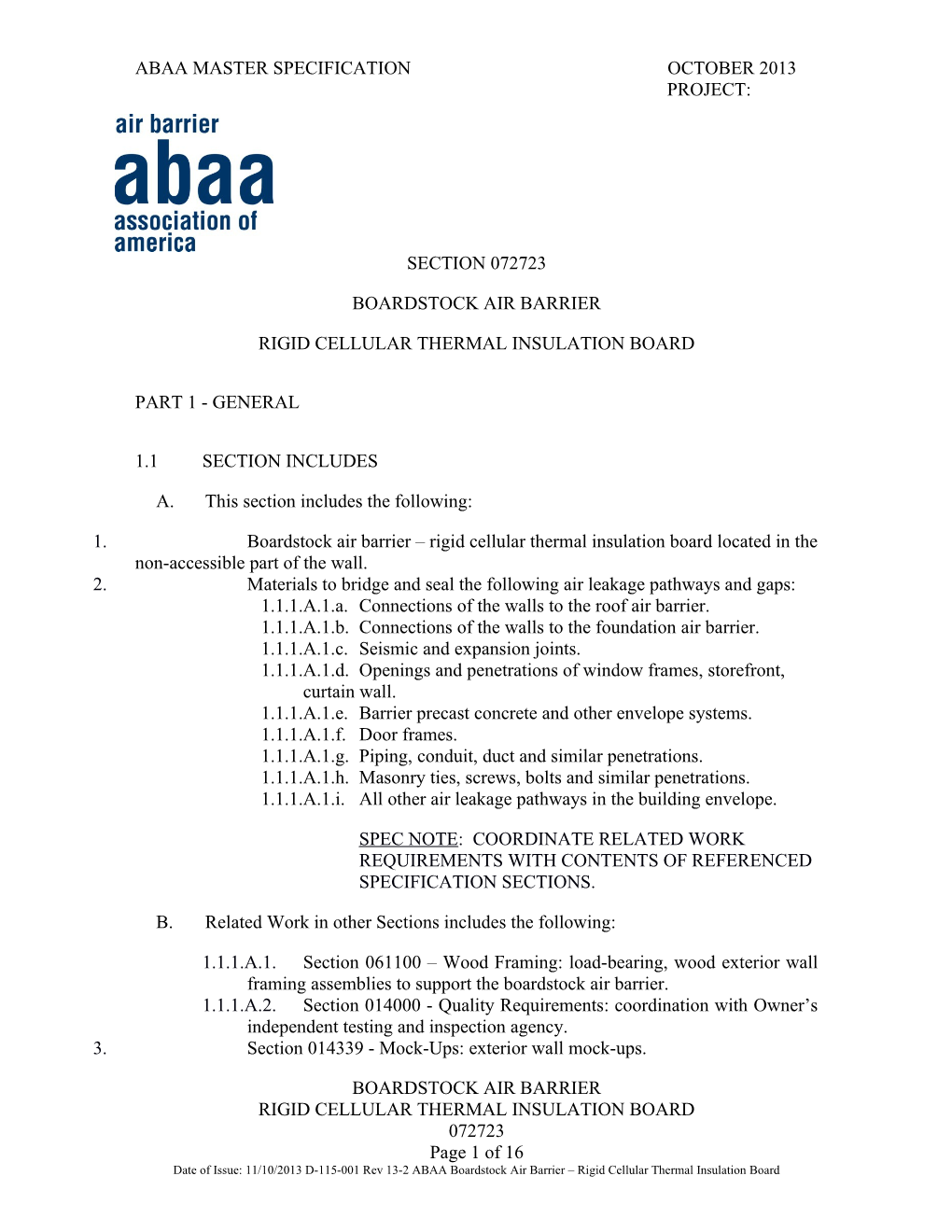 Abaa Master Specification October 2013