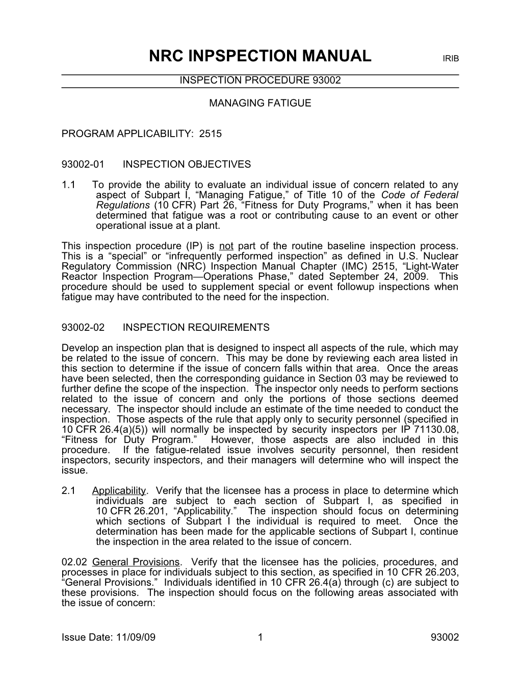 Nrc Inpspection Manual Irib