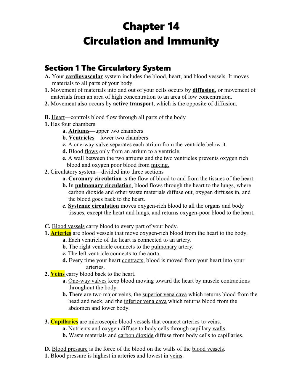 Section 1 the Circulatory System