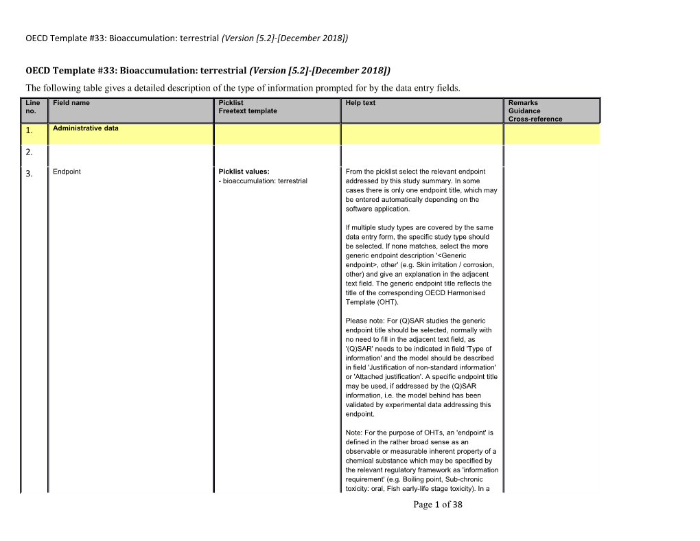 Oecdtemplate #33: Bioaccumulation: Terrestrial(Version 5.2 - December 2018 )