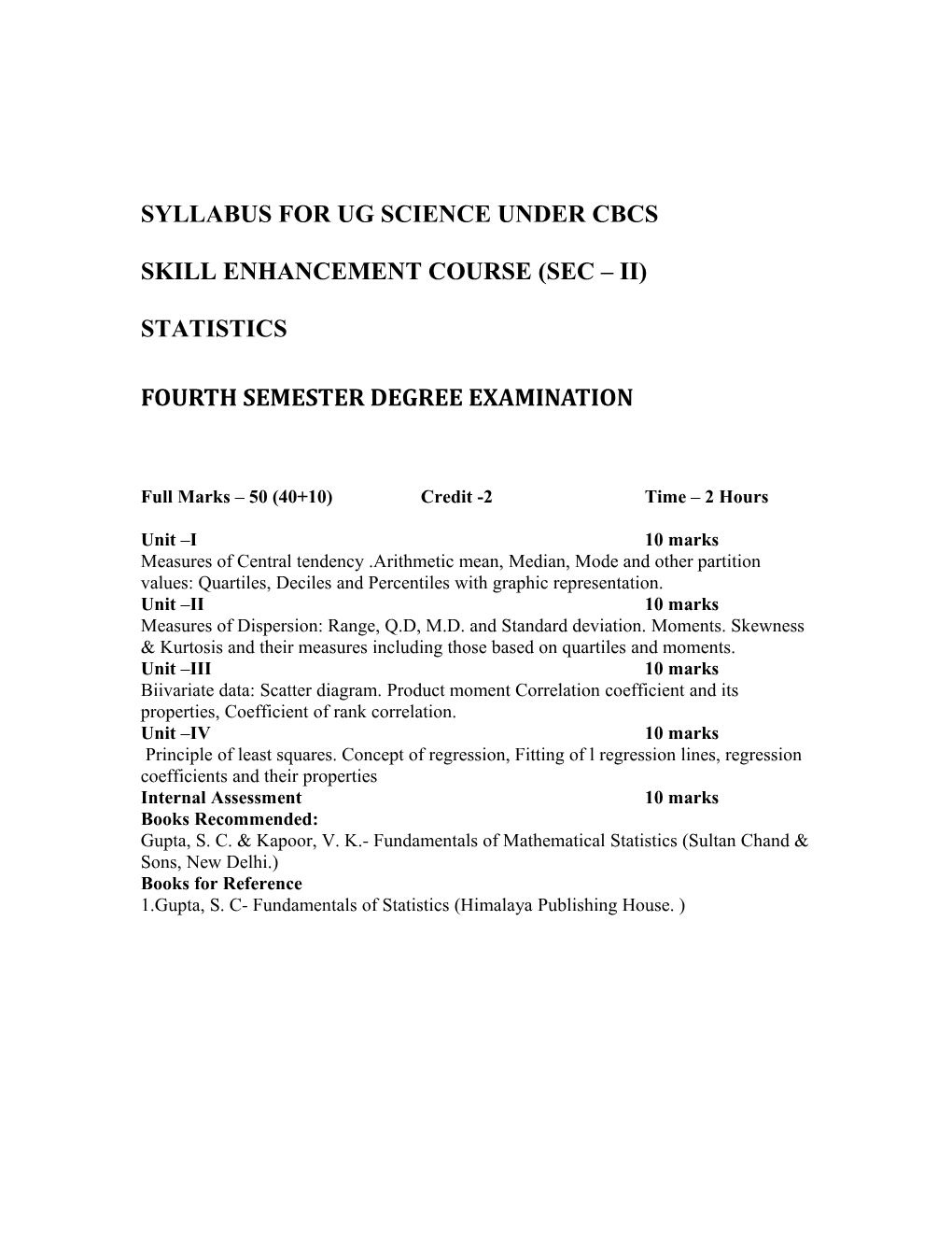 Syllabus for Ug Science Under Cbcs