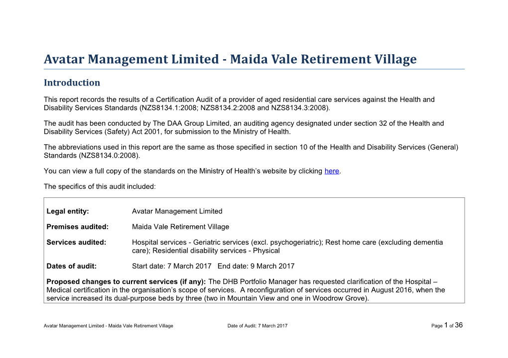 Avatar Management Limited - Maida Vale Retirement Village