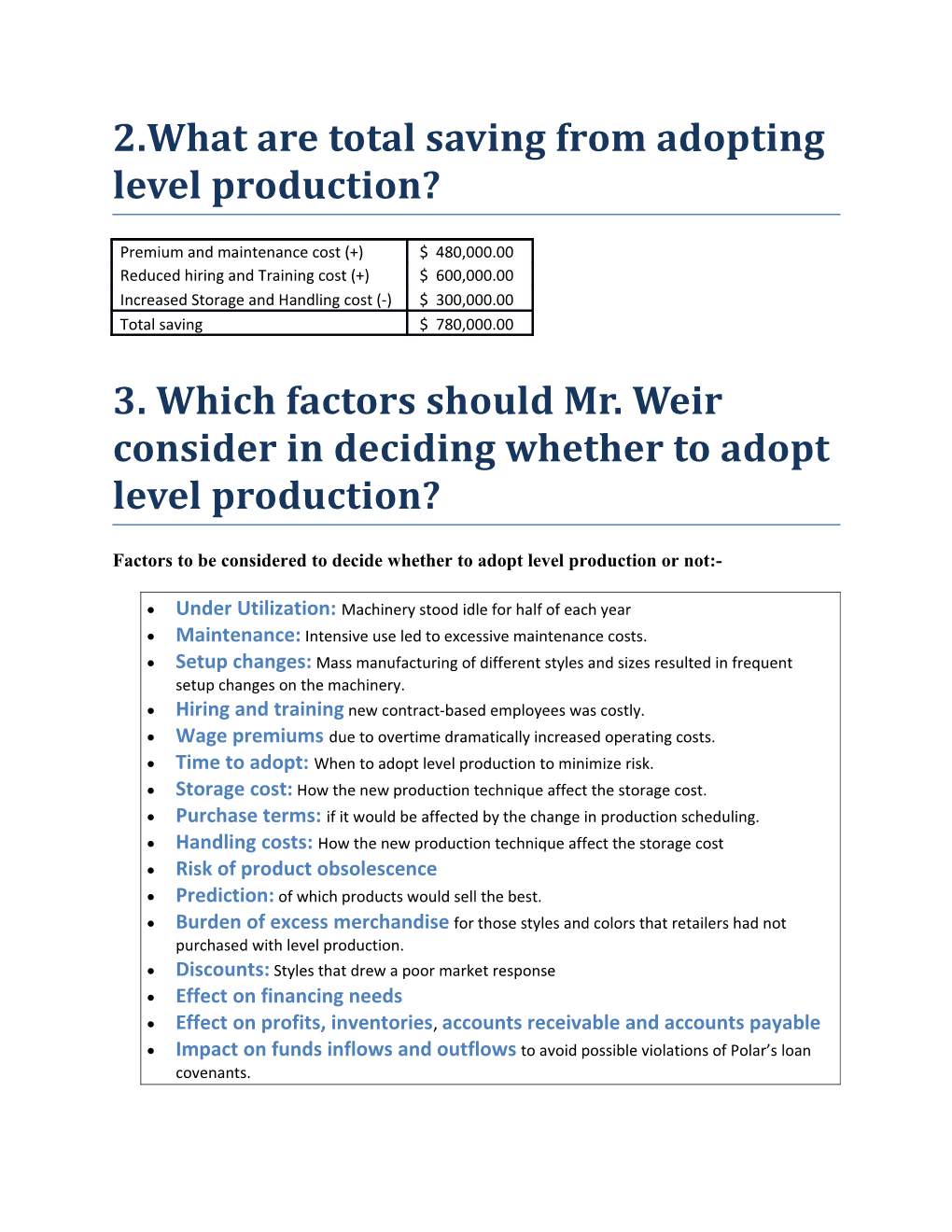 2.What Are Total Saving from Adopting Level Production?