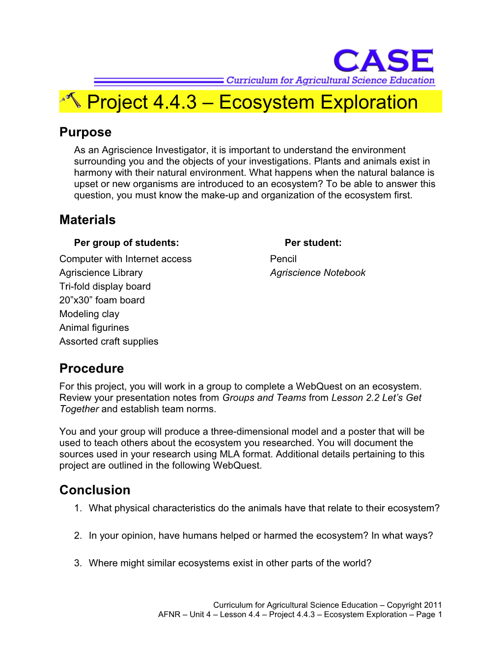 Project 4.4.3 Ecosystem Exploration