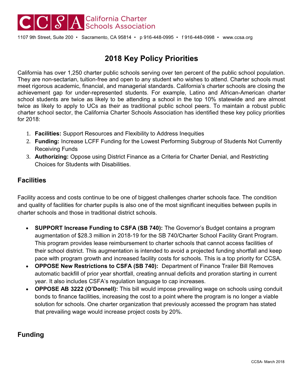 2018 Key Policy Priorities