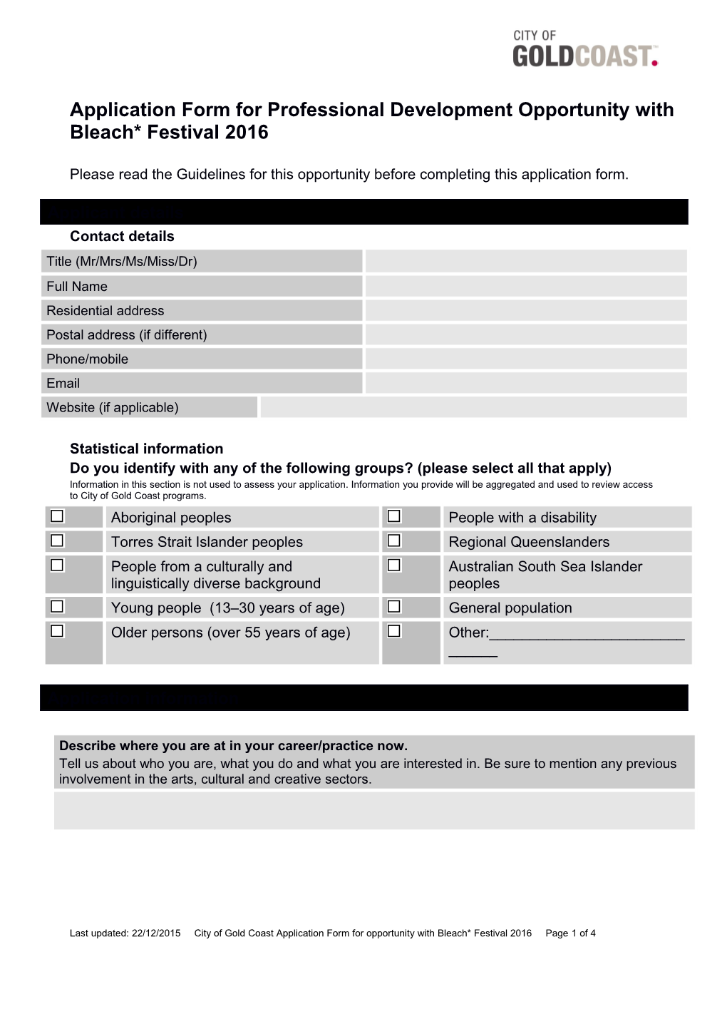 Application for Bleach* 2016 Professional Development Opportunity