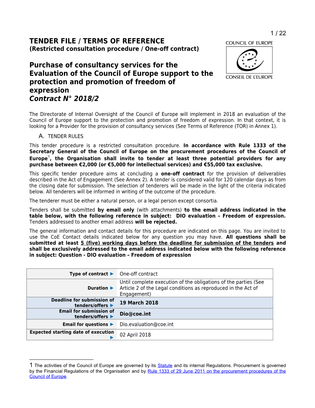 Tender File Evaluation Freedom of Expression