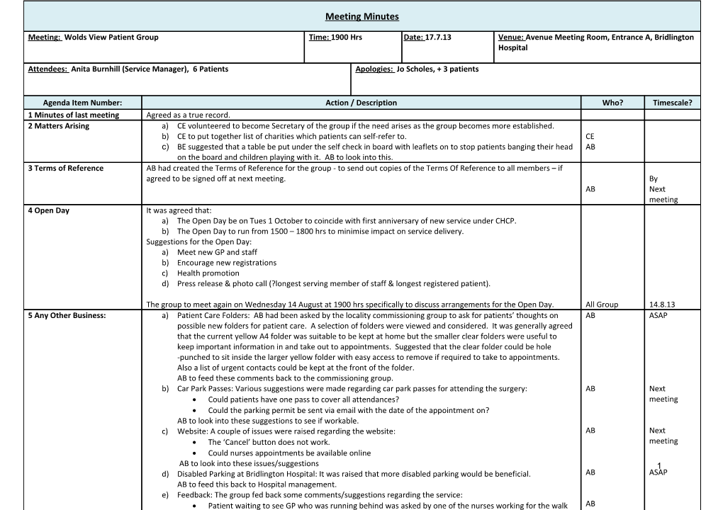 Meeting Action Notes Sheet