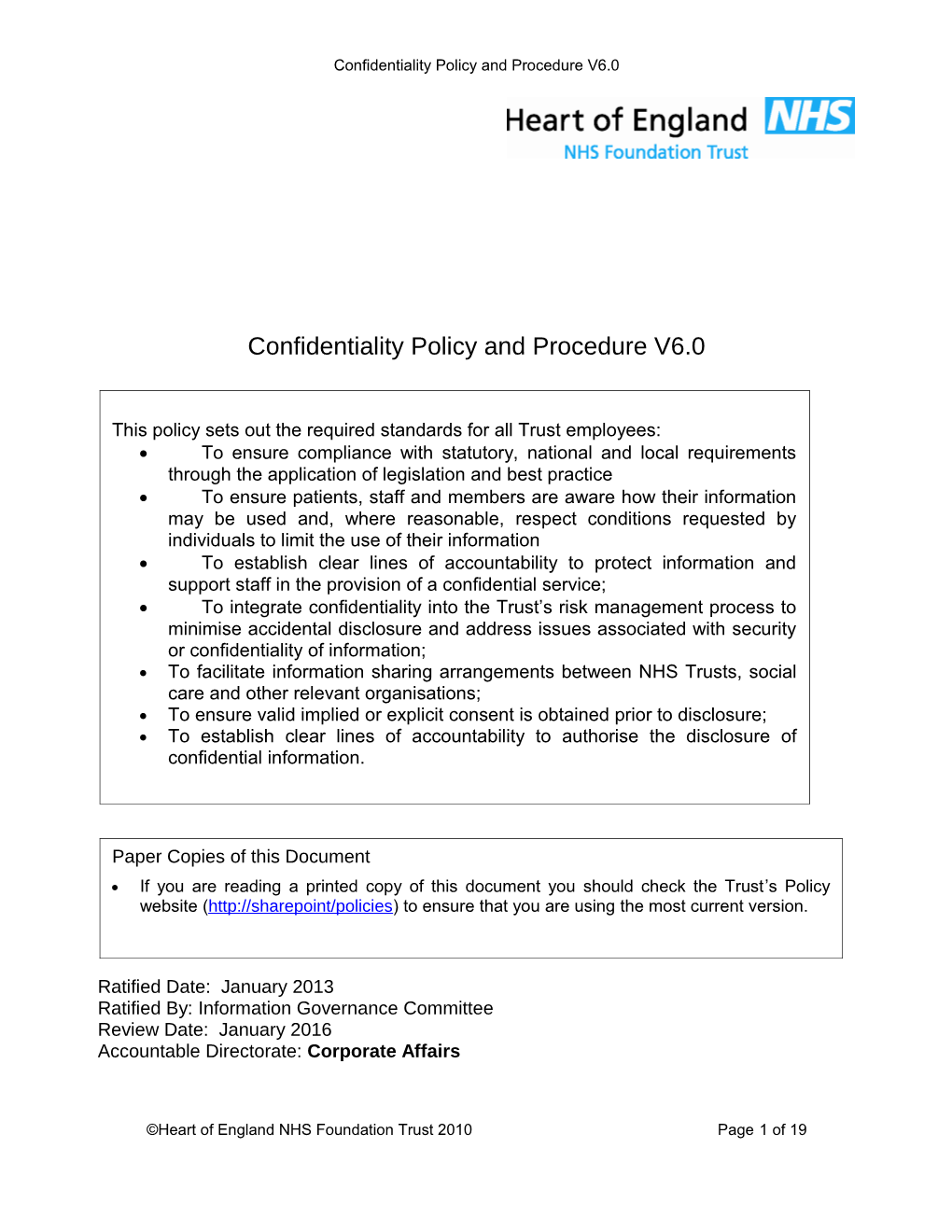 Confidentiality Policy and Procedure V6.0