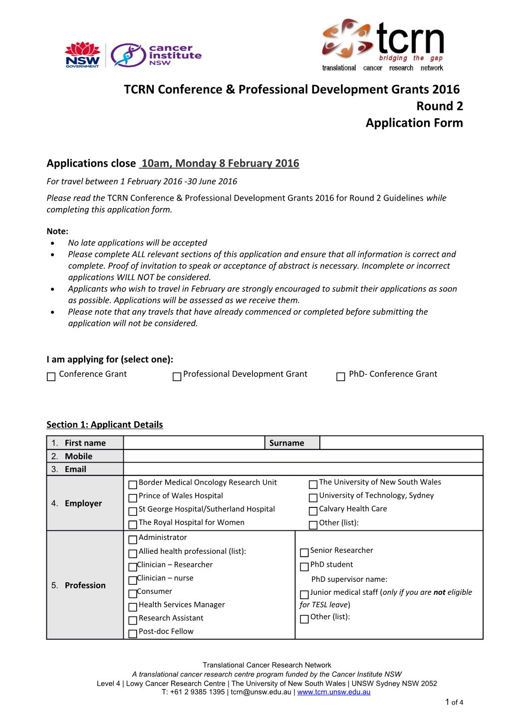 Travel Grant Application 2012