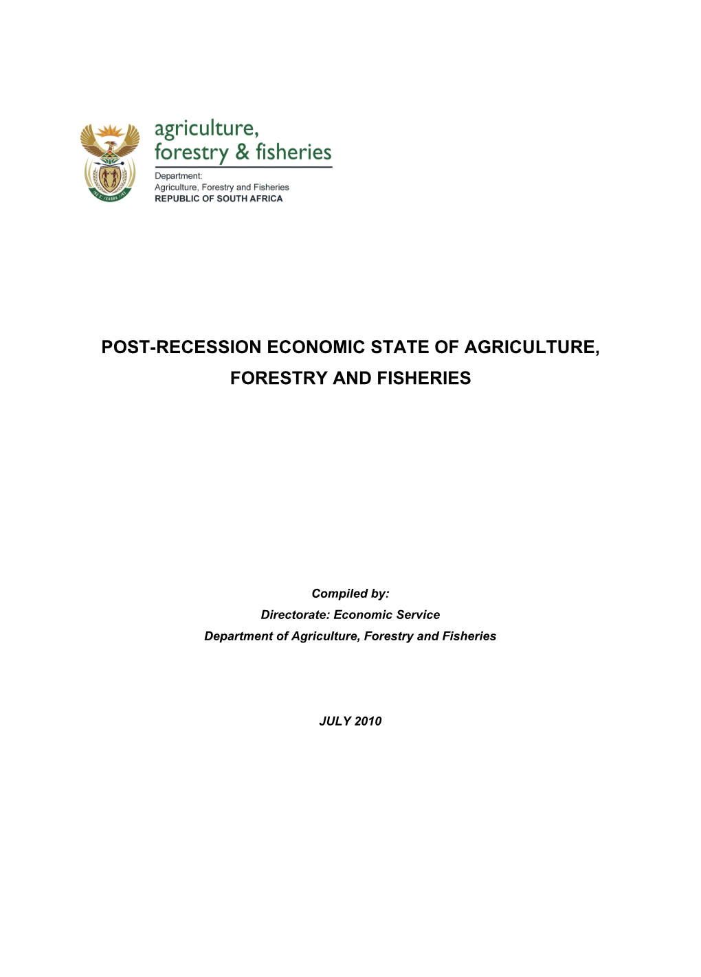 Post-Recession Economic State of Agriculture, Forestry and Fisheries