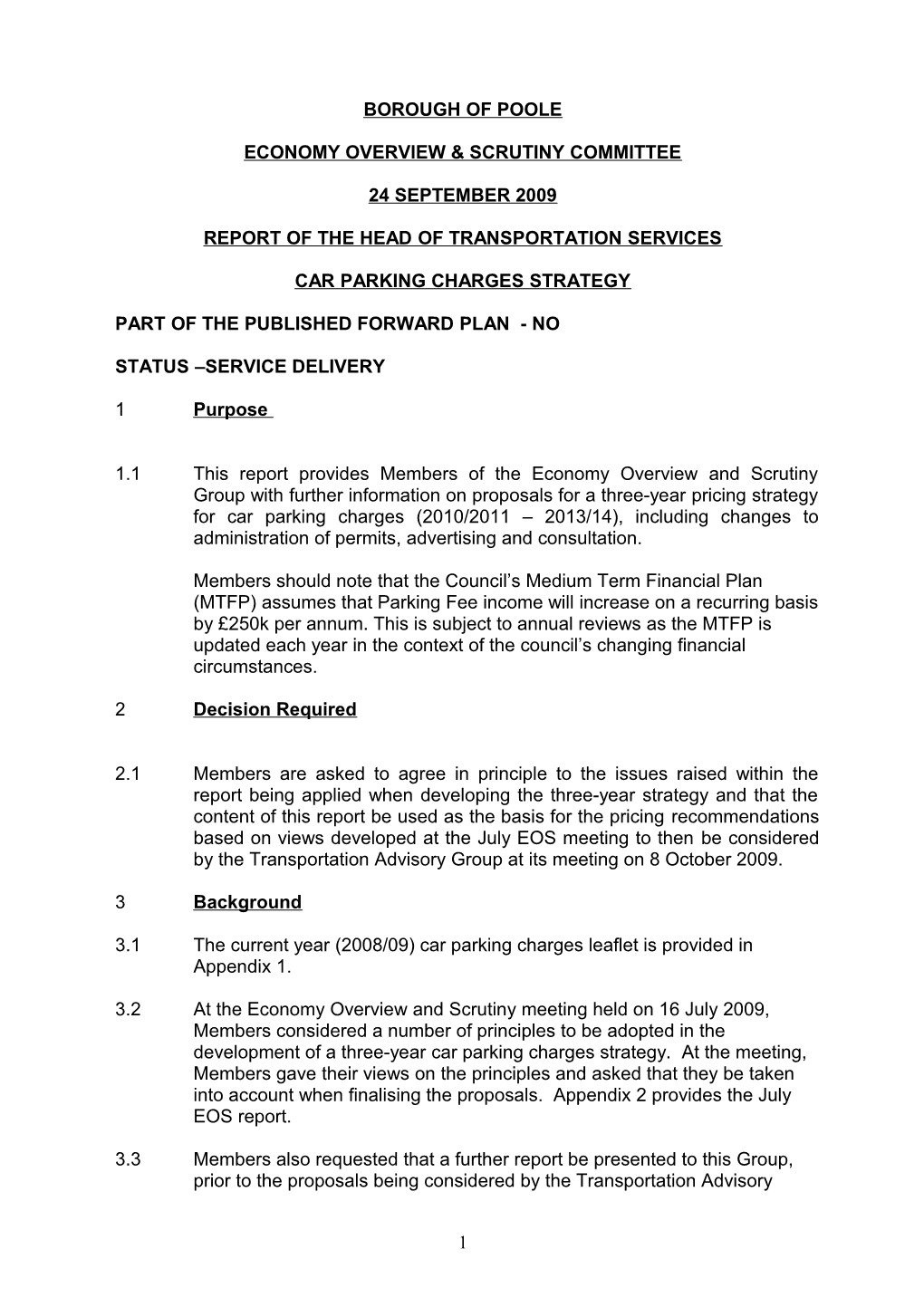 Car Parking Charges Strategy