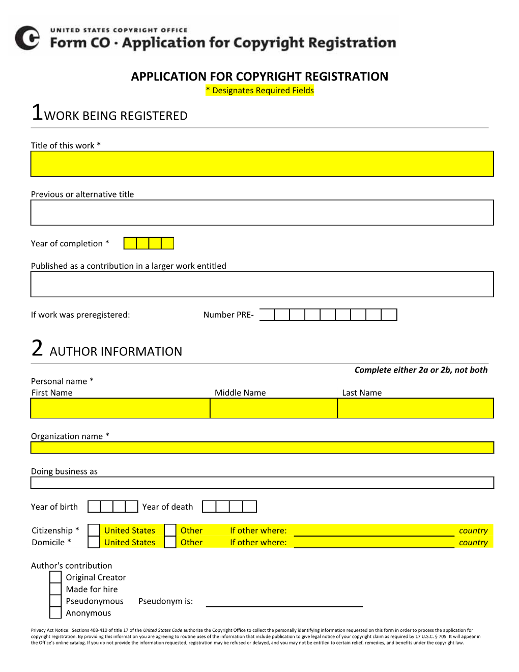 Application for Copyright Registration