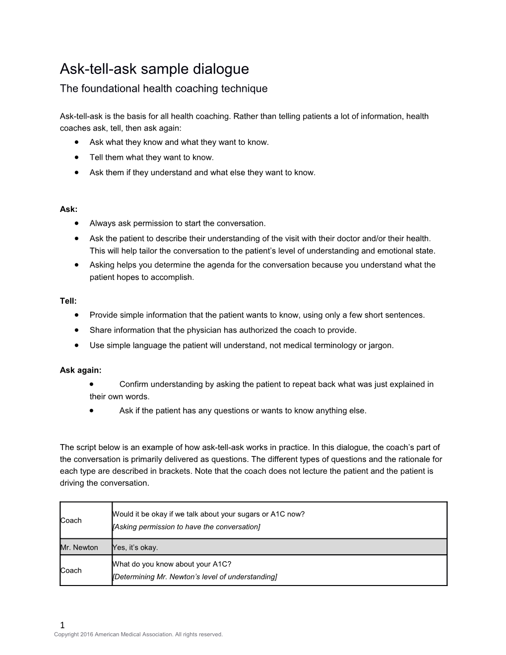 Ask-Tell-Ask Sample Dialogue