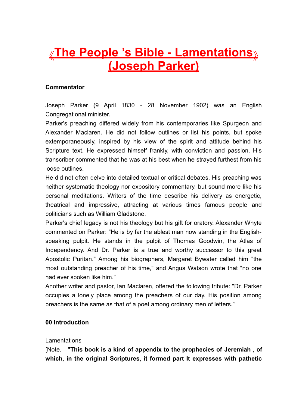 The People S Bible - Lamentations (Josephparker)