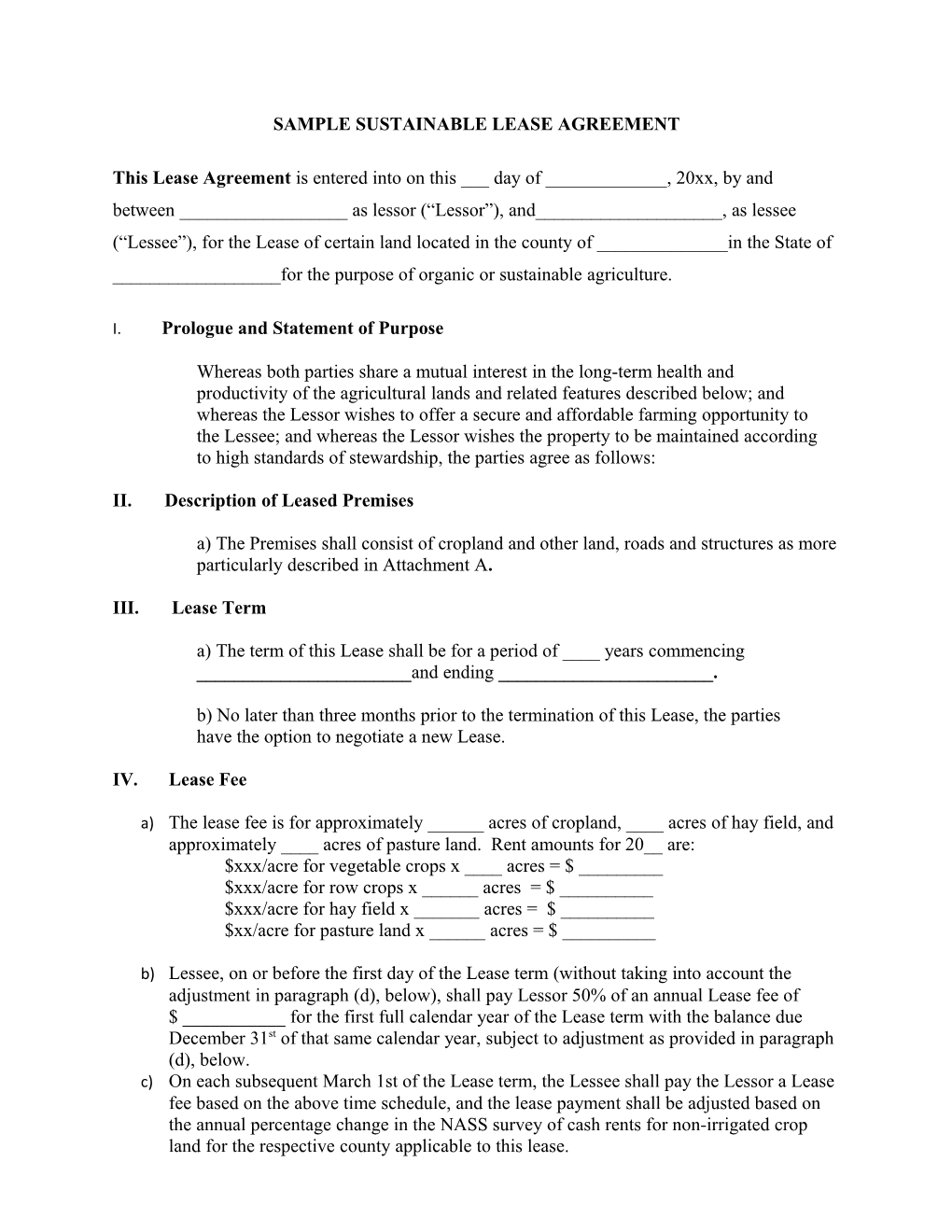 Sample Sustainable Lease Agreement