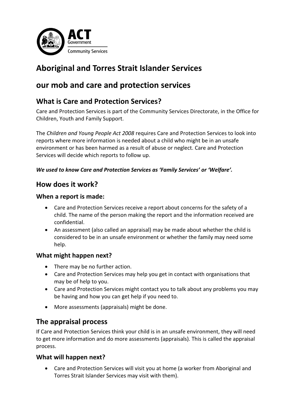 Aboriginal and Torres Strait Islander Services - Our Mob and Care and Protection Services
