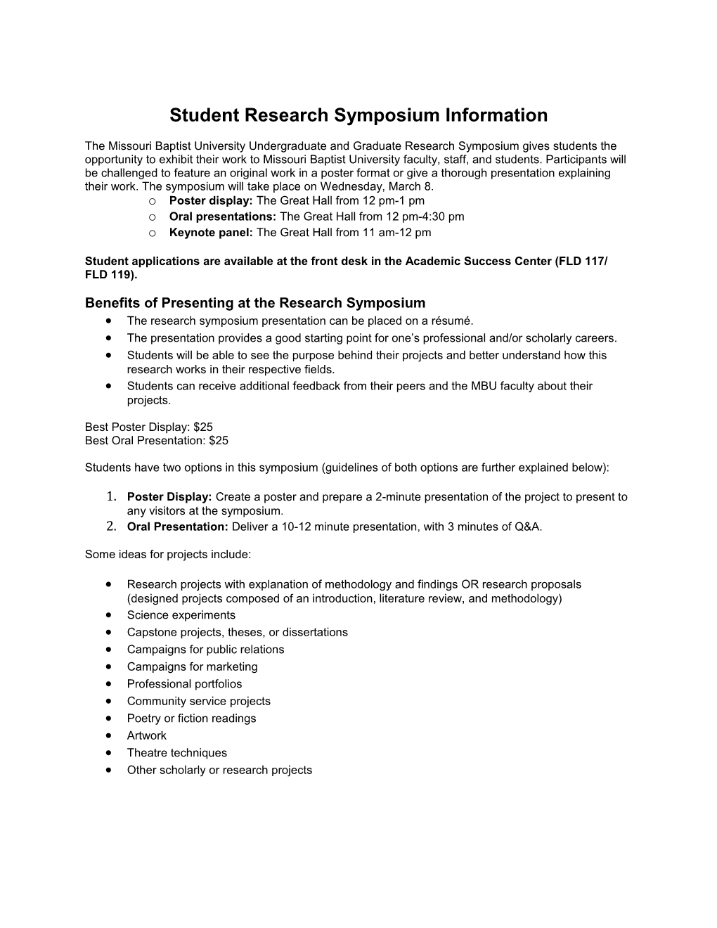 Student Research Symposium Information