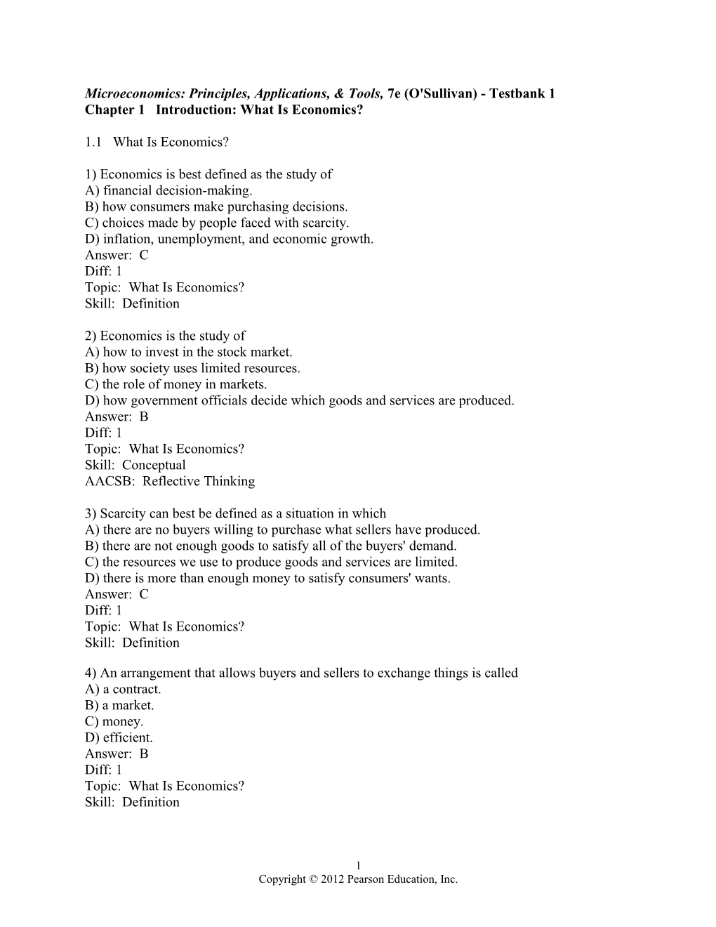 Microeconomics: Principles, Applications, & Tools, 7E (O'sullivan/Sheffrin/Perez)