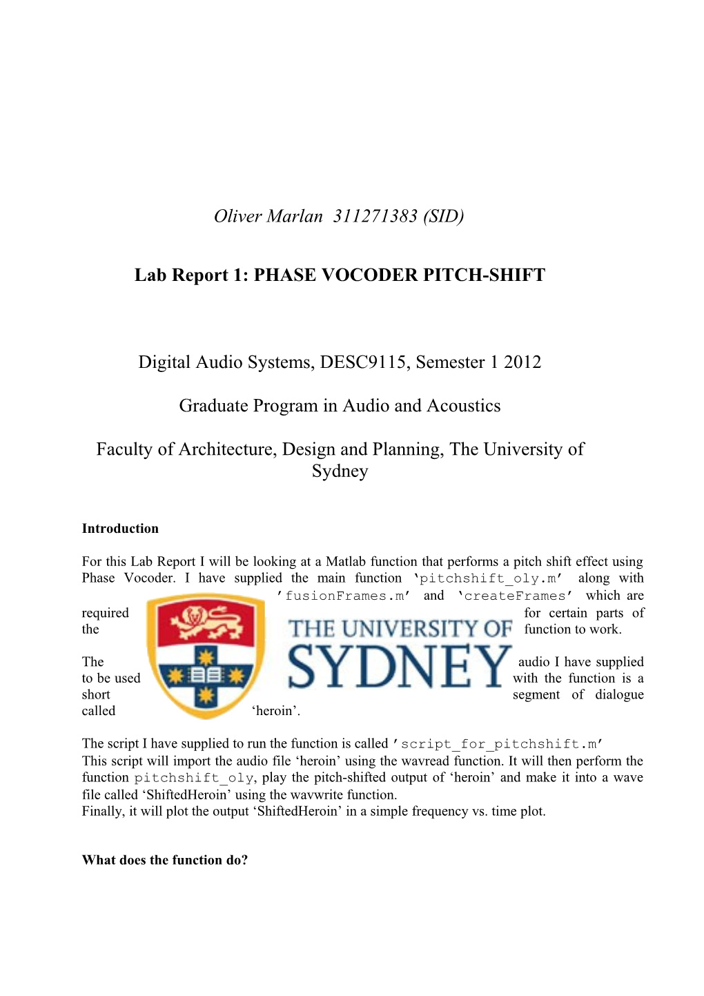 Lab Report 1: PHASE VOCODER PITCH-SHIFT