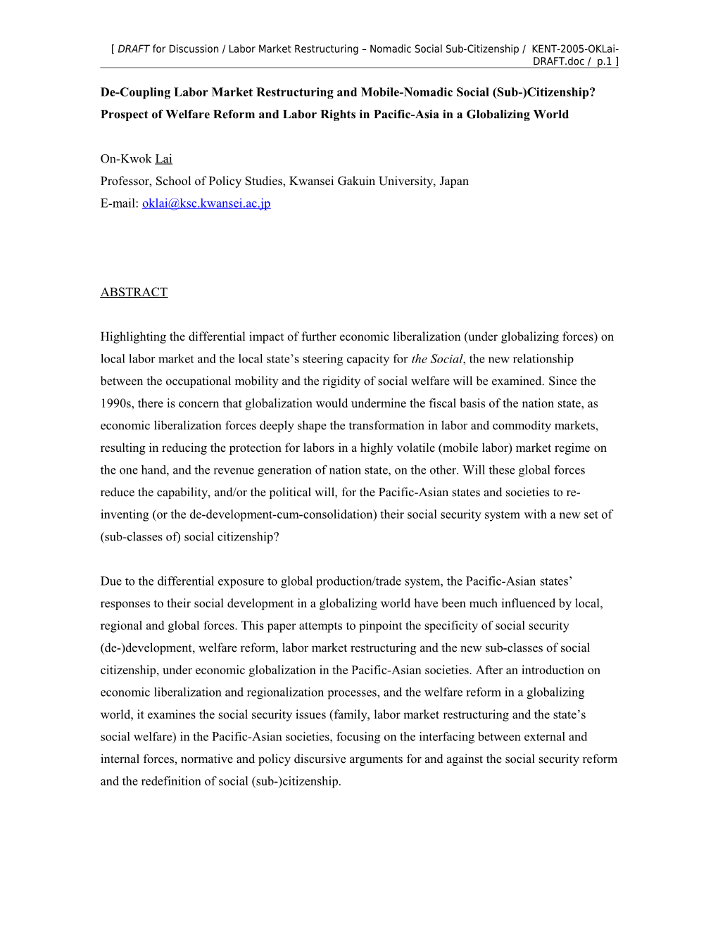 De-Coupling Labor Market Restructuring and Mobile-Nomadic Social (Sub-)Citizenship