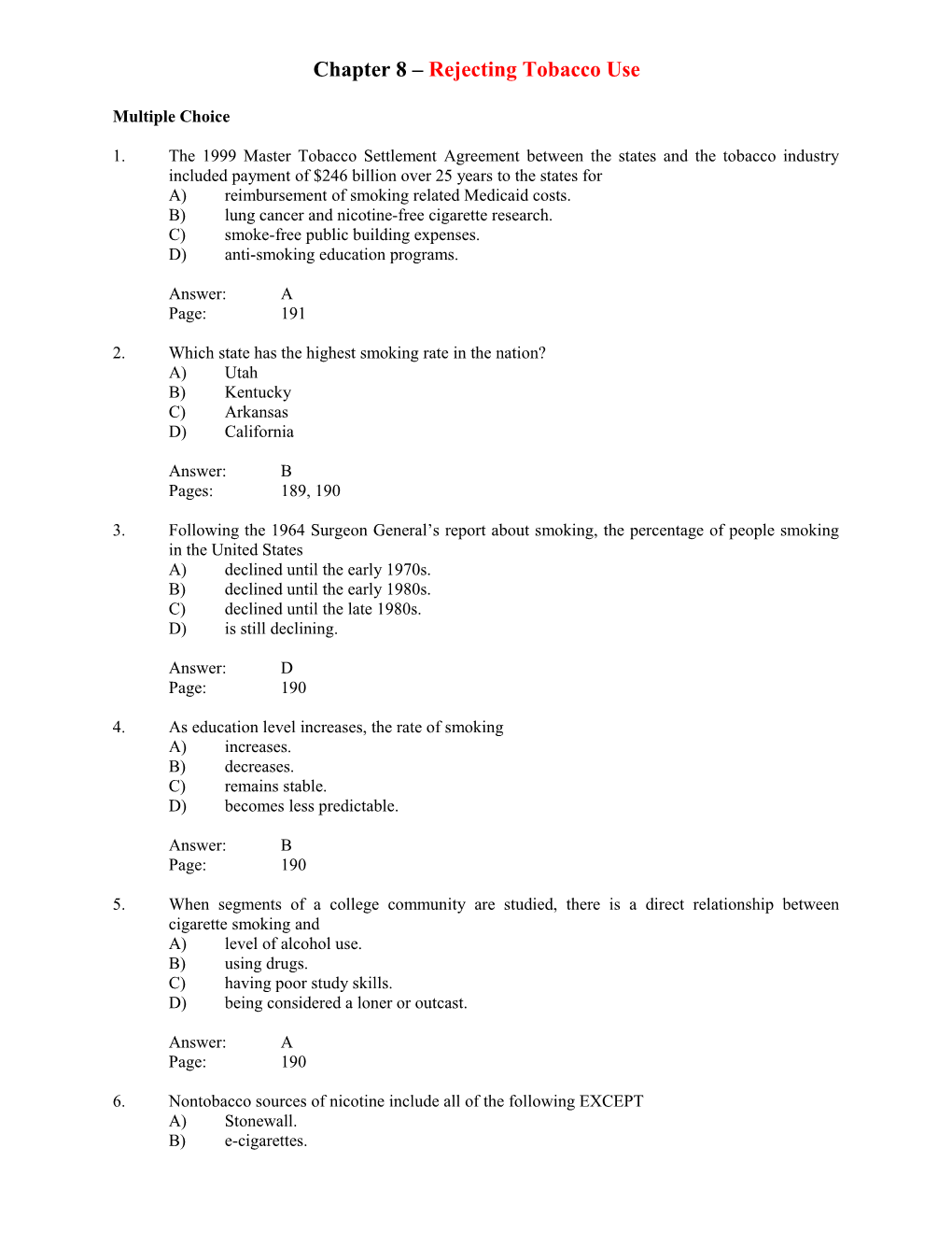 Chapter 8 Rejecting Tobacco Use