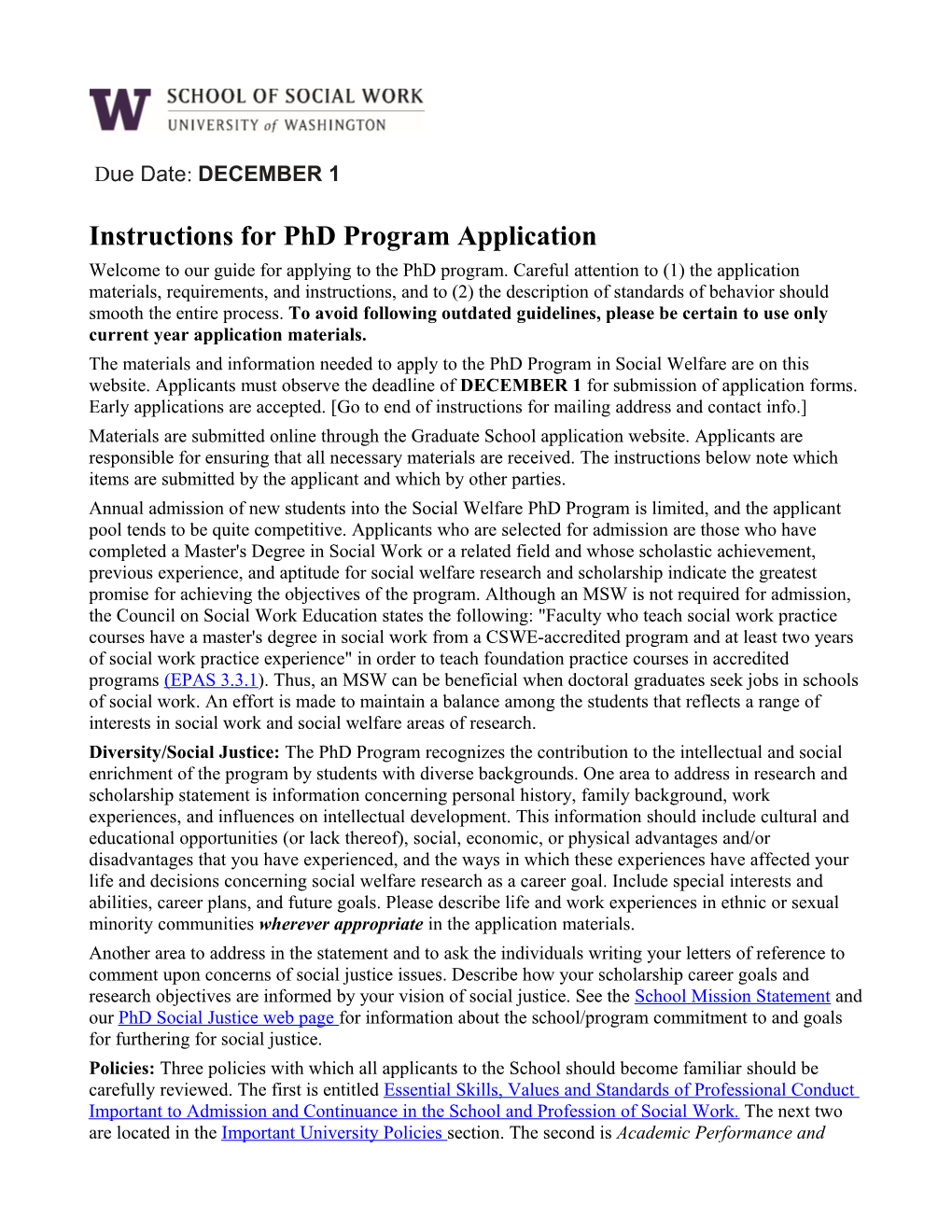 Instructions for Phd Program Application