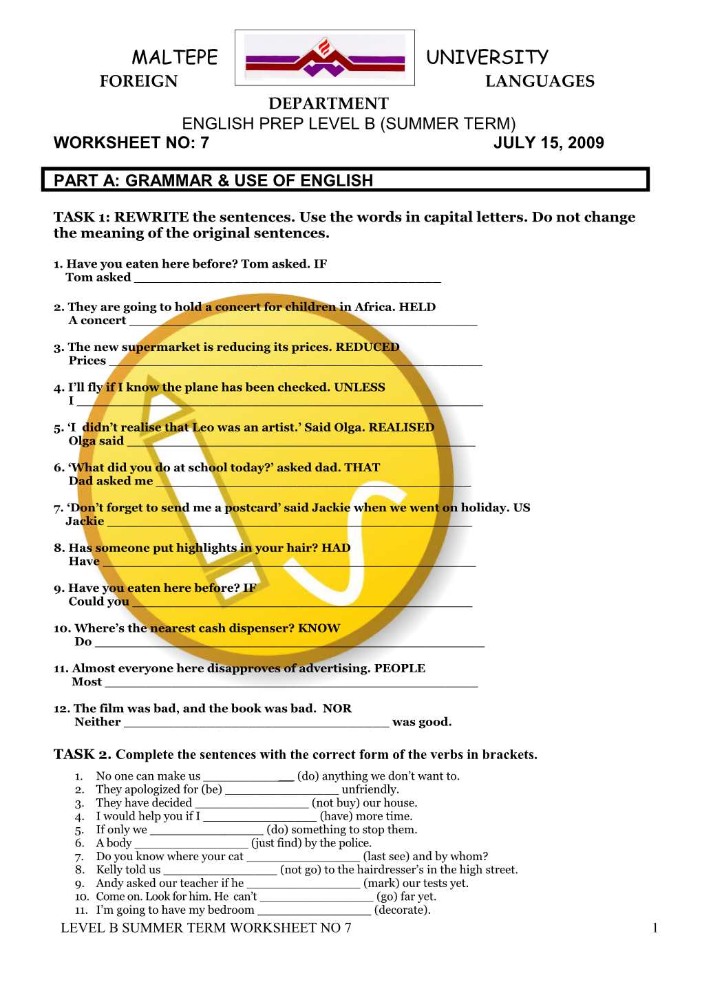 Part A: Grammar & Use of English